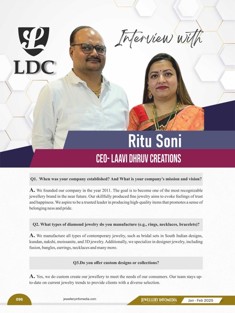96 - Mrs. Ritu Soni - INTERVIEW - Page 1 - Laavi Dhruv Creations Page 1 - Jewellery Infomedia B2B Magazine