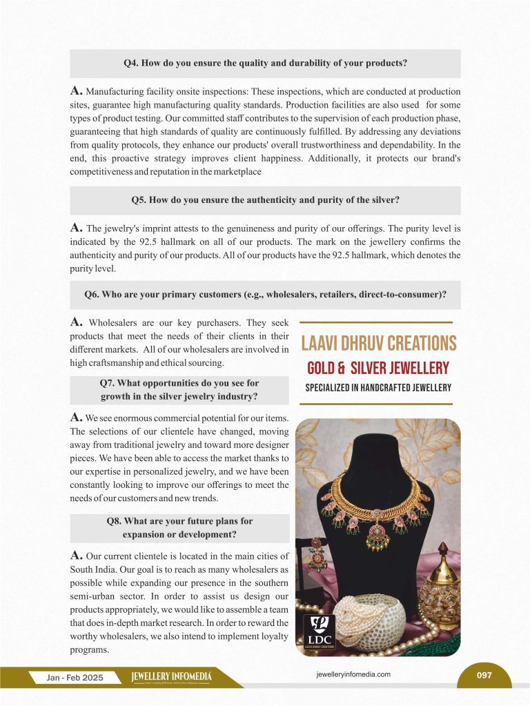 97 - Mrs. Ritu Soni - INTERVIEW - Page 2 - Laavi Dhruv Creations Page 1 - Jewellery Infomedia B2B Magazine